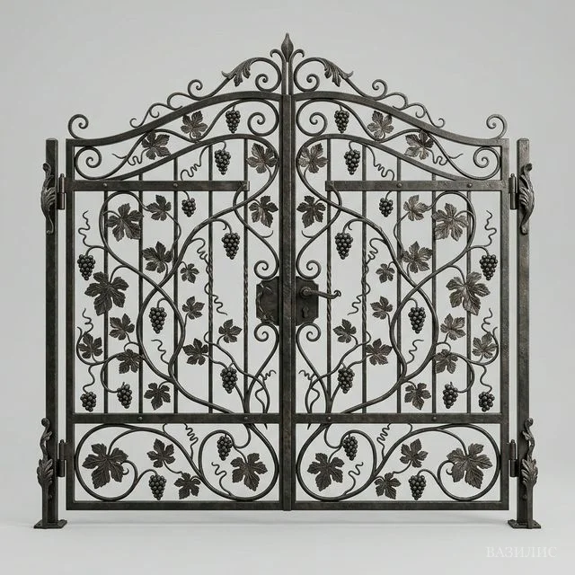 Ворота распашные с виноградной лозой